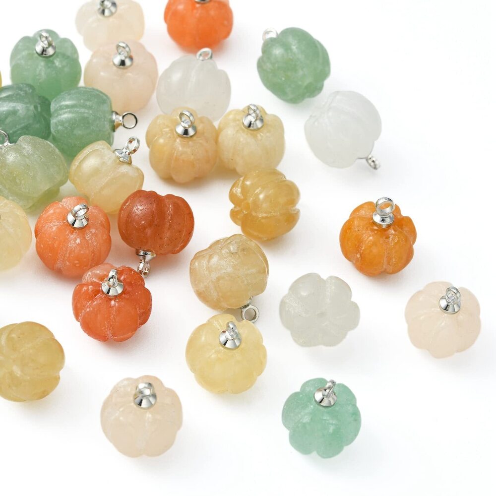 1644 30 Pcs Natural Stone Charms Mixed Gemstone Pumpkin Shape Chakra Charms